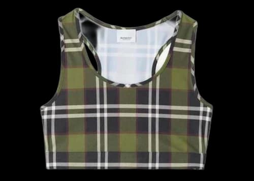 Burberry Checked Cropped Tank Top Green