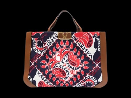 Valentino Bandana Printed Canvas Tote Bag Red/Brown