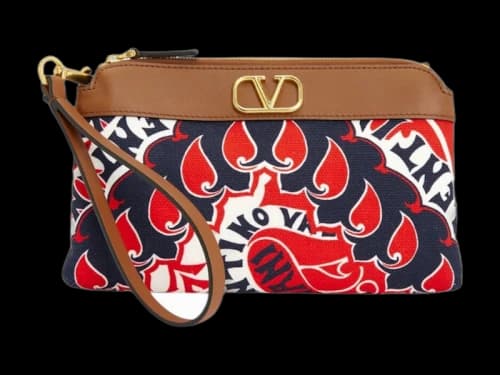 Valentino V'Logo Leather-Trimmed Canvas Pouch Brown
