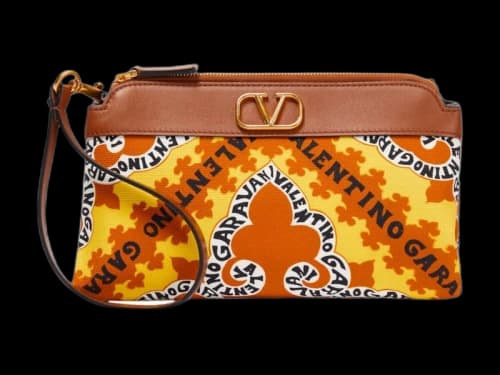 Valentino V'Logo Leather-Trimmed Canvas Pouch Brown