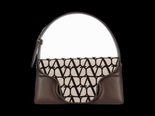 Valentino Le Grand Deuxième Logo Plaque Shoulder Bag Beige/Brown