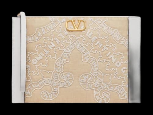 Valentino V'Logo Wrist Strap Pouch Beige/White