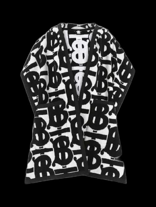 Burberry Cotton Jacquard Hooded Cape Black/White