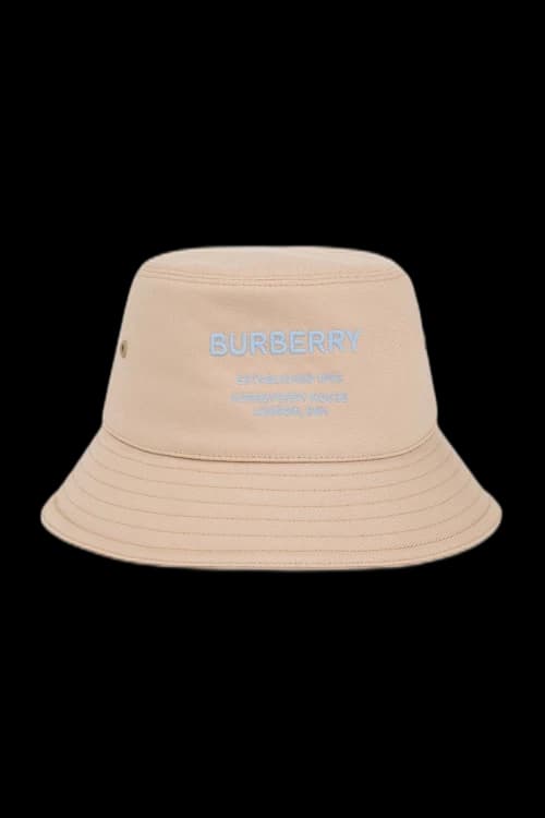 Burberry Logo Embroidered Cotton Bucket Hat Soft Fawn