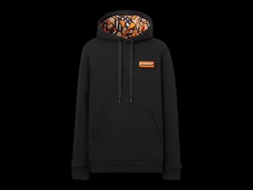 Burberry Logo Applique Cotton Hoodie Black/Orange