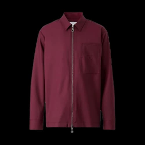 Burberry Logo Detail Wool Zip-front Shirt Garnet