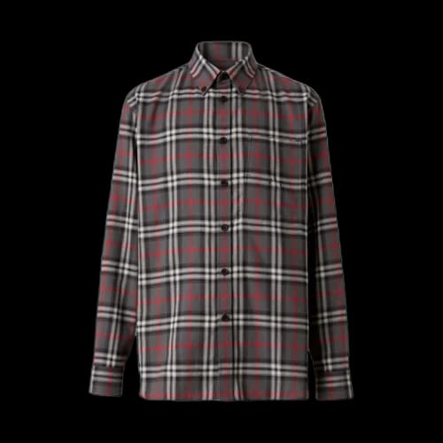 Burberry Blurred Check Cotton Oversized Shirt Tempest Grey