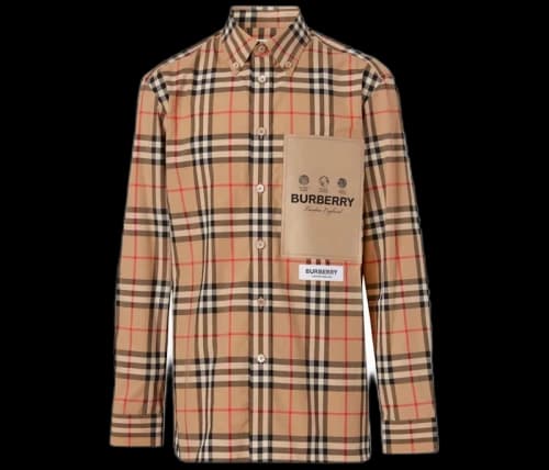 Burberry Label Applique Check Cotton Poplin Shirt Archive Beige