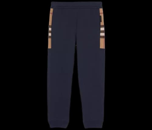 Burberry Check Panel Cotton Jogging Pants Coal Blue