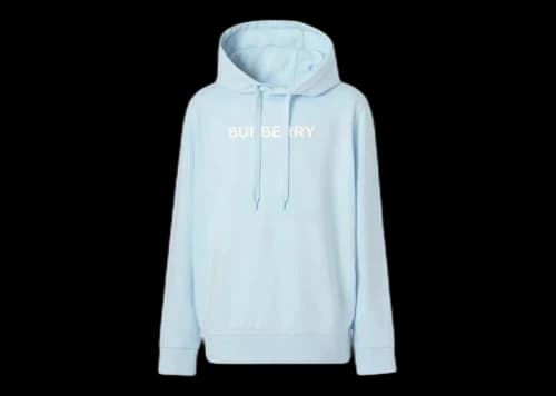 Burberry Logo Print Cotton Hoodie Pale Blue
