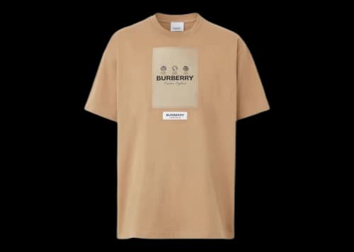 Burberry Label Applique Cotton Oversized T-Shirt Camel