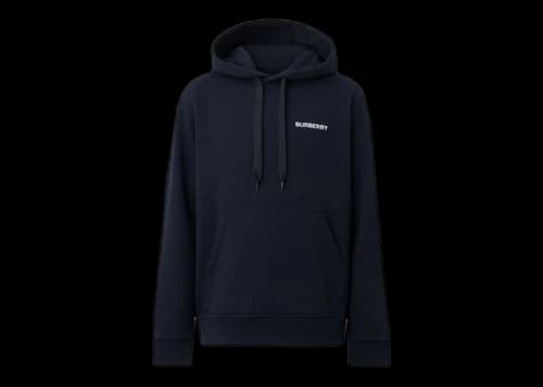 Burberry Topstitched Monogram Motif Cotton Oversized Hoodie Coal Blue