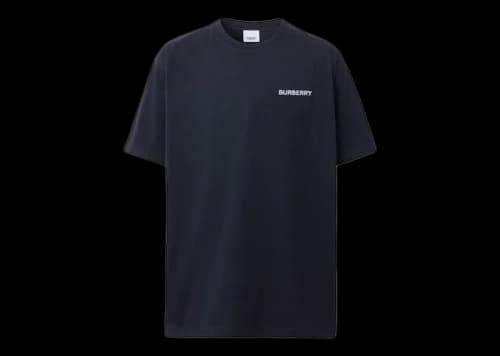 Burberry Topstitched Monogram Motif Cotton Oversized T-Shirt Coal Blue