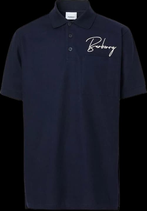Burberry Logo-Embroidered Oversized Polo Shirt Navy