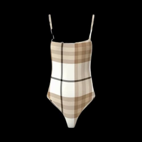 Burberry Check Print Swimsuit 'Frosted White/Beige'