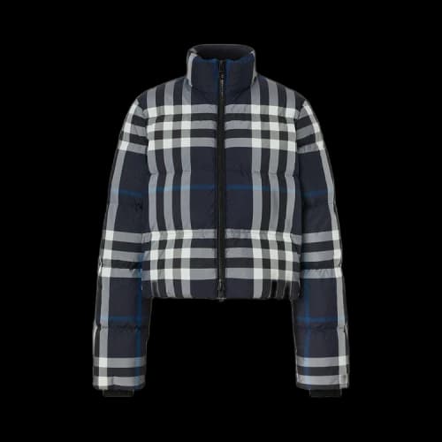 Burberry Night Check Cropped Puffer Jacket 'Dark Charcoal Blue/White'