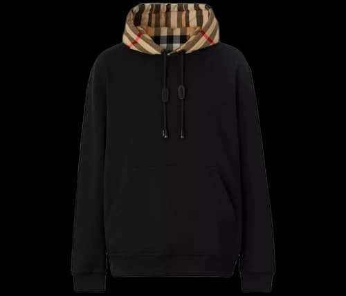 Burberry Check Hood Cotton Hoodie Black