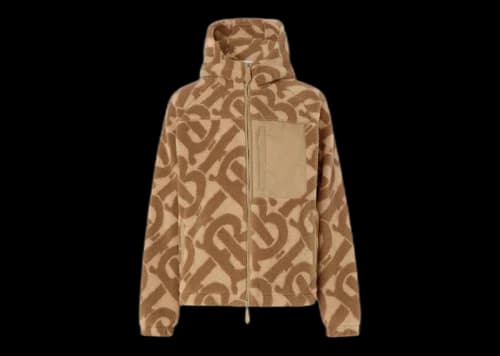 Burberry Monogram Fleece Jacquard Hooded Top Soft Fawn