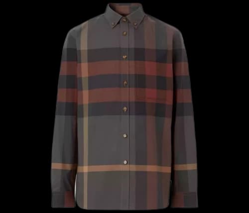 Burberry Check Stretch Cotton Poplin Shirt Brick Red