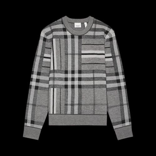 Burberry Check And Stripe Wool Jacquard Sweater 'Flint Melange'