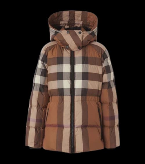Burberry Vintage Check-print with Detachable Hood Puffer Jacket Brown