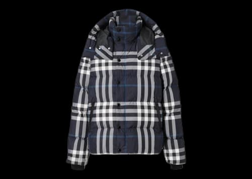 Burberry Detachable Hood Night Check Puffer Jacket White/Dark Charcoal Blue