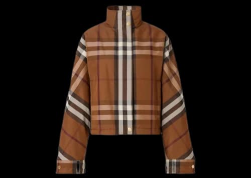 Burberry Check Funnel-Neck Cropped Jacket Brown