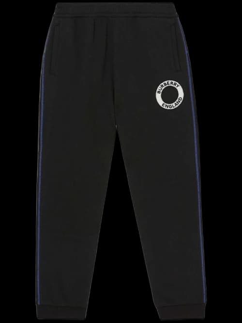 Burberry Logo Graphic Applique Cotton Jogging Sweatpants Black