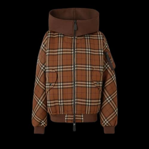 Burberry Check Jacquard Hooded Bomber Jacket 'Brown'