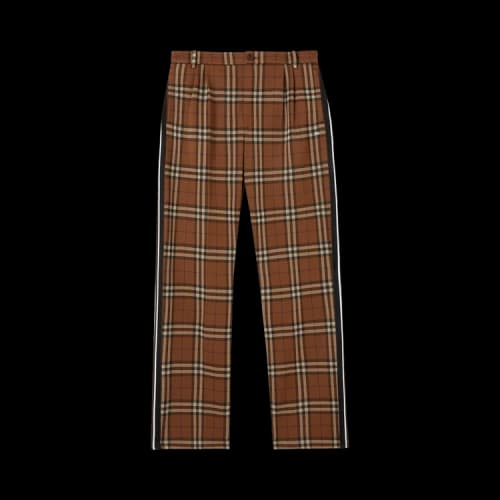 Burberry Side Stripe Check Jacquard Wide Leg Trousers 'Brown'