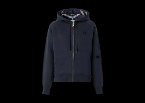 Burberry Women's Letter Graphic Cotton Blend Zip Hoodie Navy