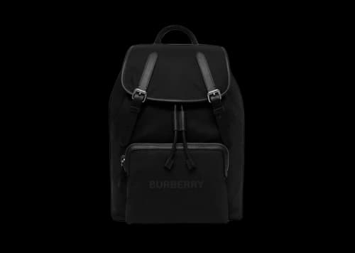 Burberry Logo Print Nylon Double Buckle Backpack Black