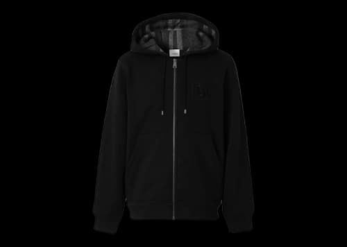 Burberry Letter Graphic Cotton Blend Zip Hoodie Black