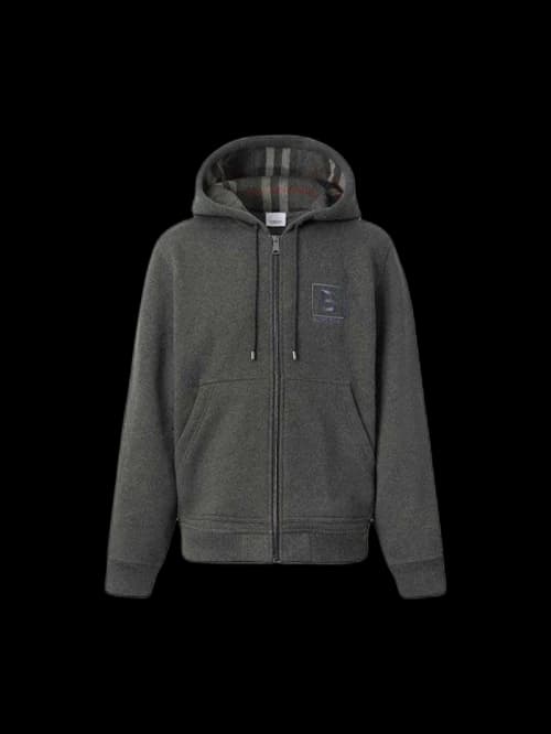 Burberry Letter Graphic Cotton Blend Zip Hoodie Charcoal Grey