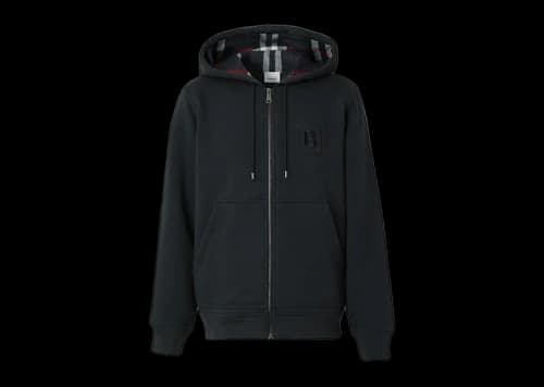 Burberry Letter Graphic Cotton Blend Zip Hoodie Navy