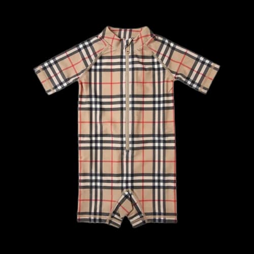 Burberry Kids Check Pattern Swimsuit 'Archive Beige'