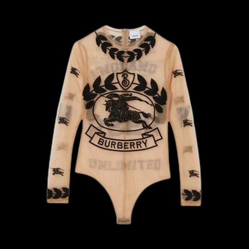 Burberry Embroidered Graphic Logo Mesh Bodysuit 'Camel'