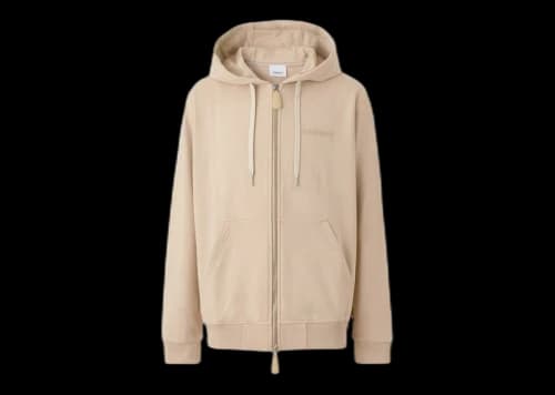 Burberry Logo Print Stretch Cotton Zip Hoodie Soft Fawn