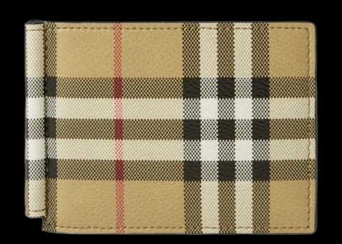 Burberry Check Money Clip Bifold Wallet Beige