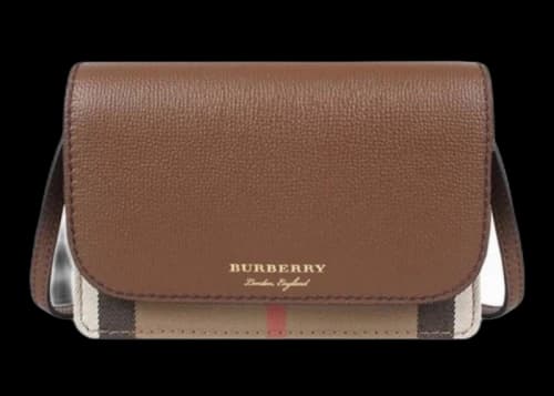 Burberry Hampshire Horse Check Canvas Derby Leather Crossbody Bag Tan