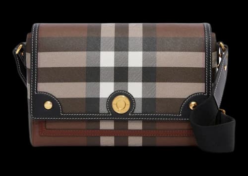 Burberry Exaggerated Check and Leather Note Crossbody Bag Dark Birch Brown