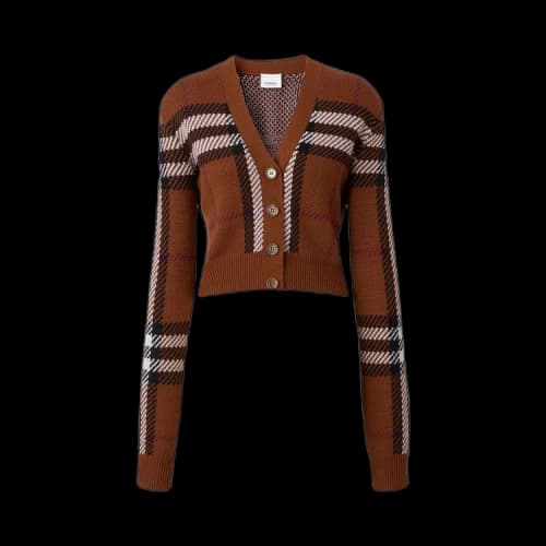 Burberry Jacquard Check Cropped Cardigan 'Dark Birch Brown'
