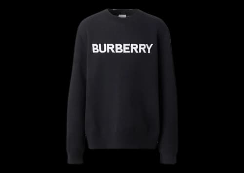 Burberry Logo Intarsia Wool Cotton Sweater Coal Blue