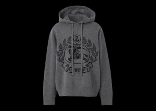 Burberry EKD Wool Jacquard Oversized Hoodie Dark Grey Melange