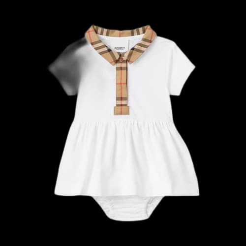 Burberry Kids Check Trim Piqu� Dress Set 'White'
