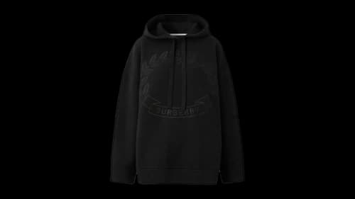 Burberry Embroidered Oak Leaf Crest Oversized Hoodie Black