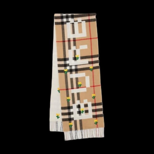 Burberry x Minecraft Logo and Check Cashmere Scarf Archive Beige