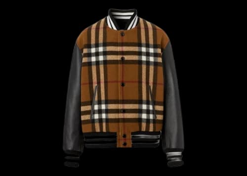 Burberry Check Technical Wool And Leather Bomber Jacket Birch Brown