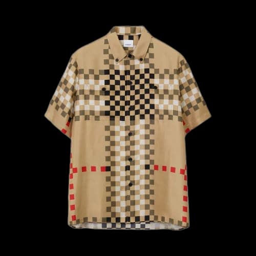 Burberry Short-Sleeve Pixel Check Silk Shirt 'Archive Beige'