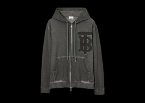 Burberry Monogram Motif Cotton Oversized Zip Hoodie Charcoal Grey